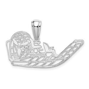 925 Sterling Silver RH Polished Airboat Pendant, Flat, Cut-out travel vehicle